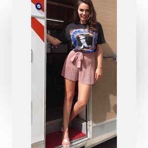 Zara High Rise Faux Suede Micro Pleat Shorts Tie Waist Paperbag Sz M